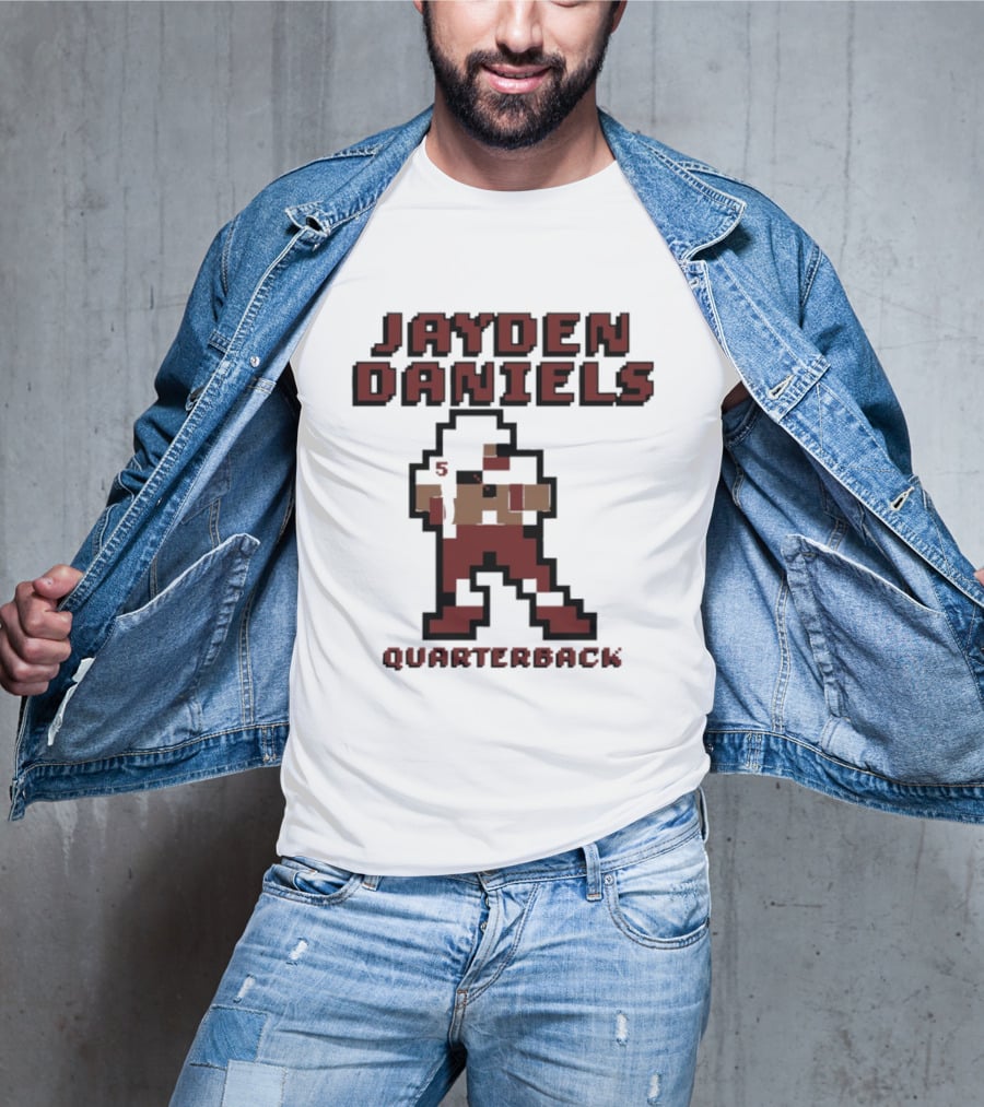 Jayden Daniels 5 Washington Commanders Quarterback Pixel T-Shirt