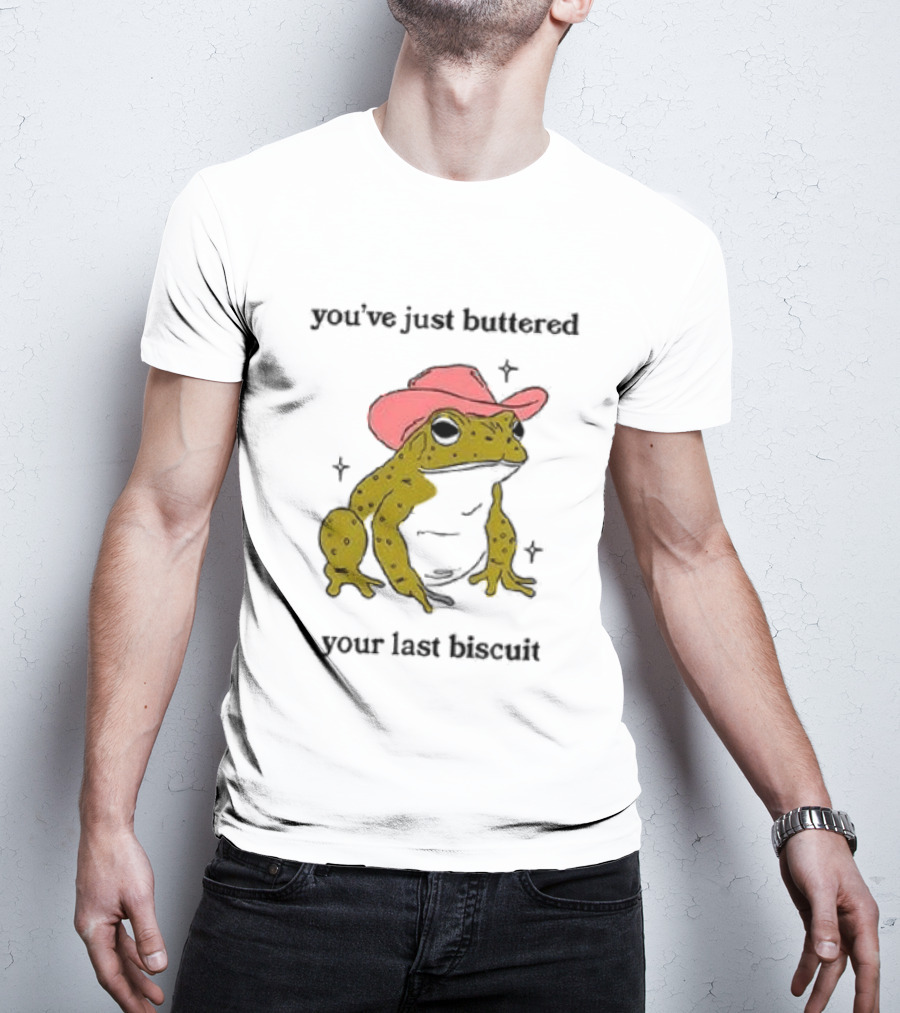 Cowboy Frog You've Just Buttered Your Last Biscuit Pink Hat T-Shirt