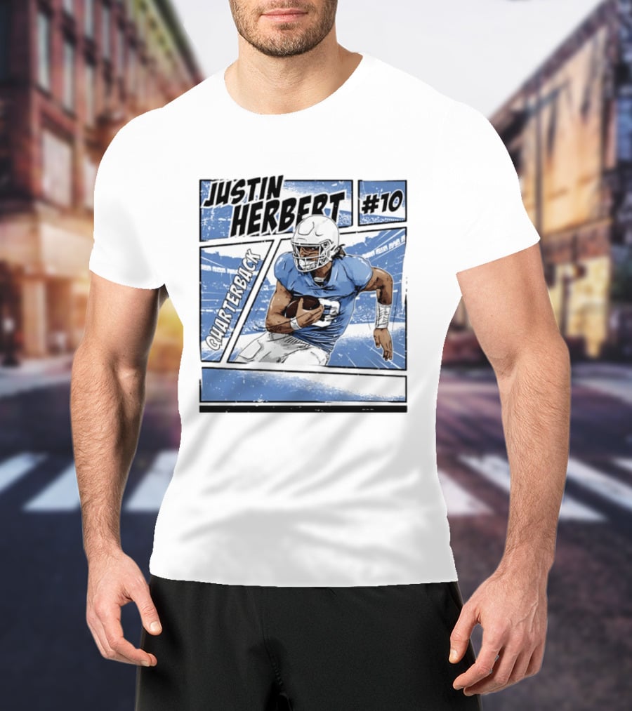 Justin Herbert #10 Quarterback Los Angeles Chargers Comic T-Shirt