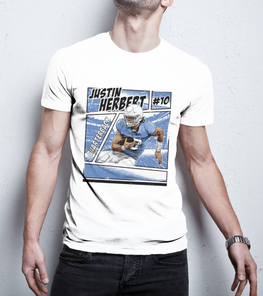 Justin Herbert #10 Quarterback Los Angeles Chargers Comic T-Shirt