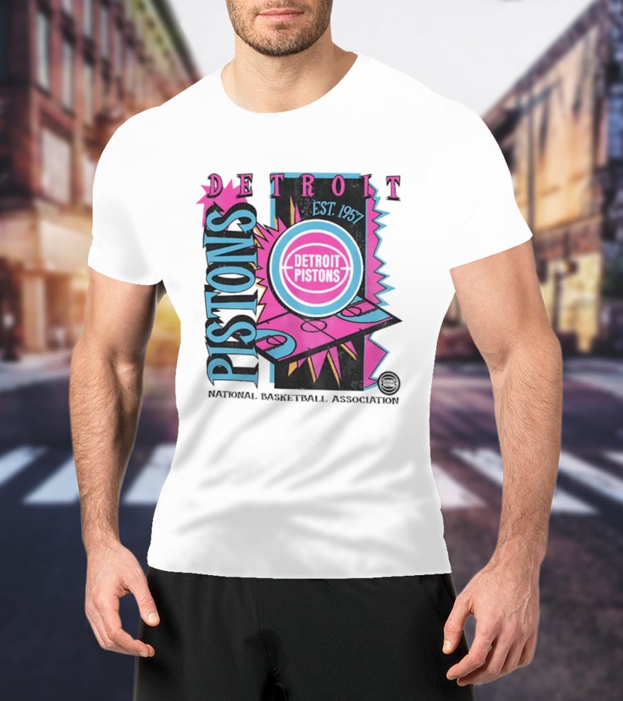 Detroit Pistons 1957 Est. Neon National Basketball Association Court T-Shirt