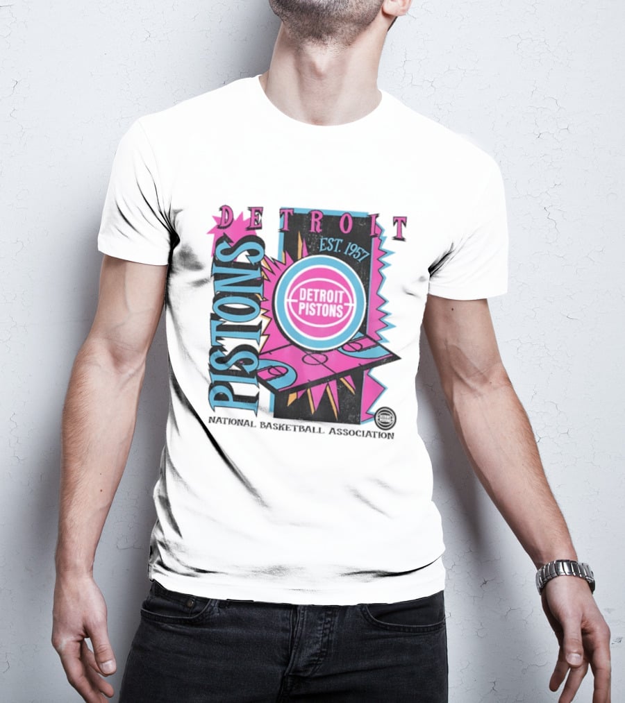 Detroit Pistons 1957 Est. Neon National Basketball Association Court T-Shirt