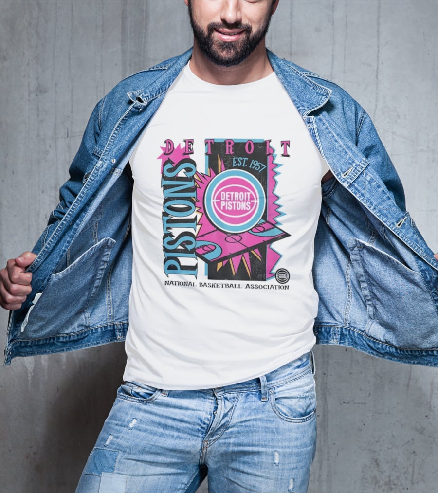 Detroit Pistons 1957 Est. Neon National Basketball Association Court T-Shirt
