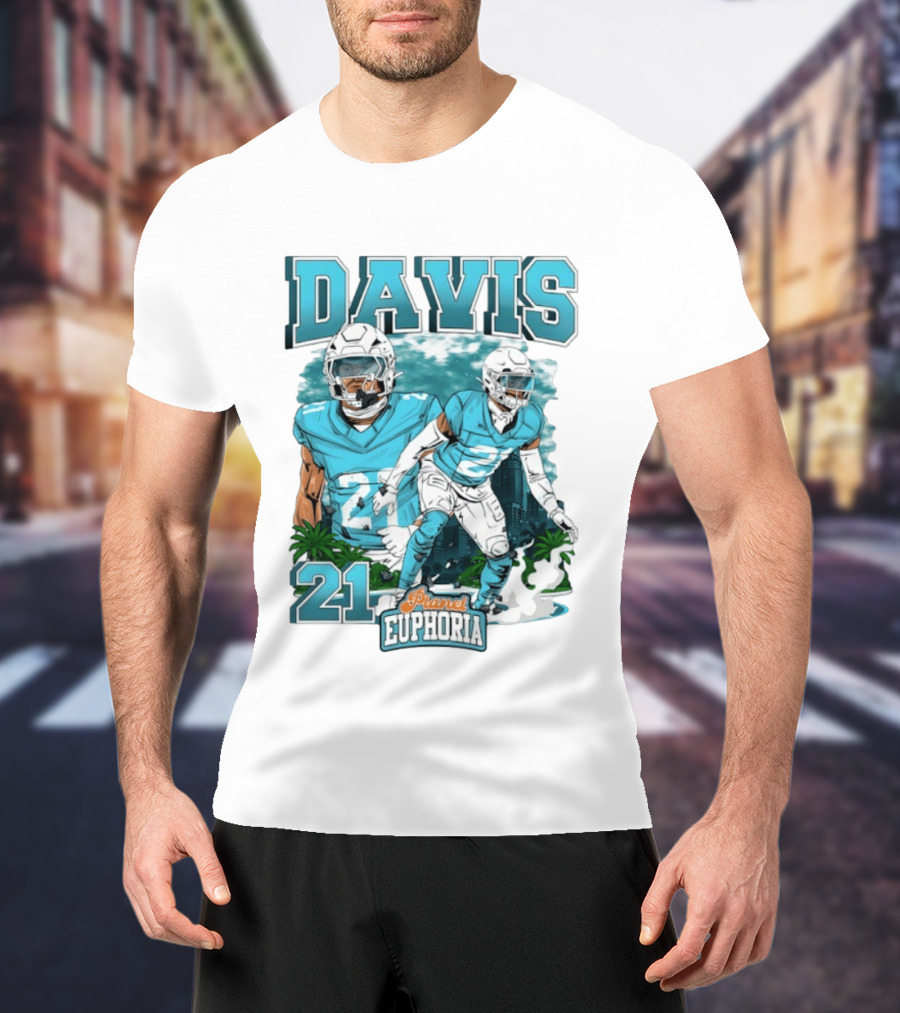 Davis 21 Planet Euphoria Football Player Miami Dolphins T-Shirt