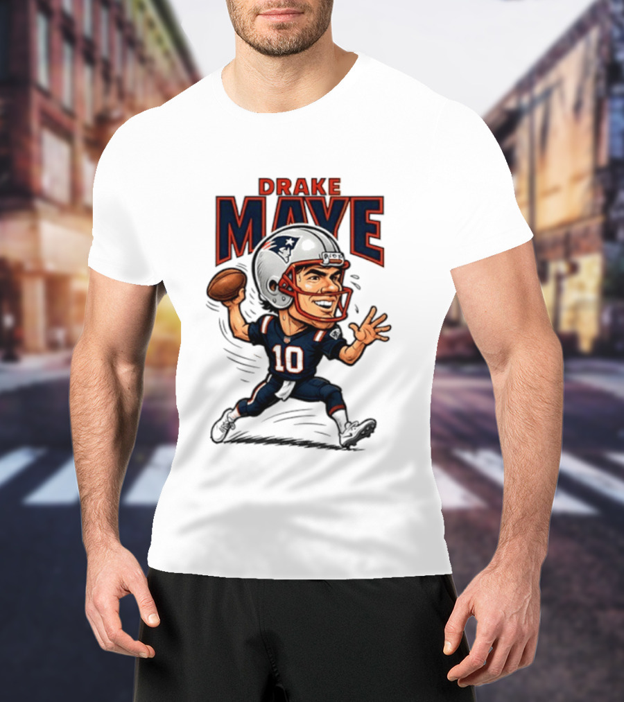 Drake Maye Football Caricature 10 Quarterback T-Shirt