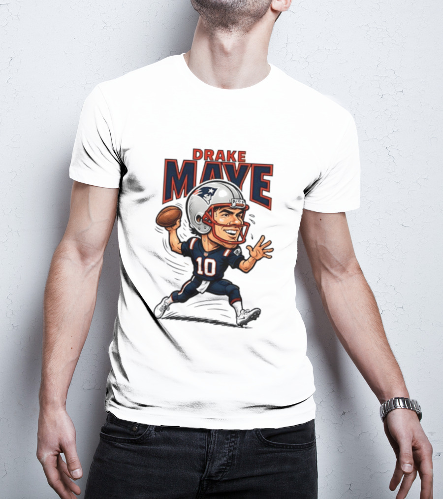 Drake Maye Football Caricature 10 Quarterback T-Shirt