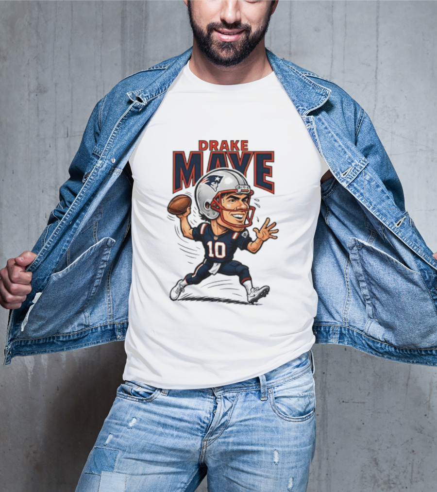 Drake Maye Football Caricature 10 Quarterback T-Shirt