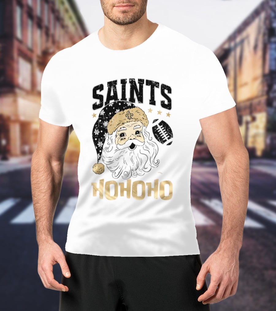 New Orleans Saints Santa Claus Ho Ho Ho Merry Christmas Football T-Shirt