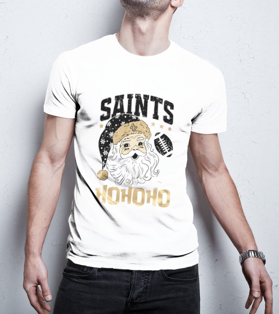 New Orleans Saints Santa Claus Ho Ho Ho Merry Christmas Football T-Shirt