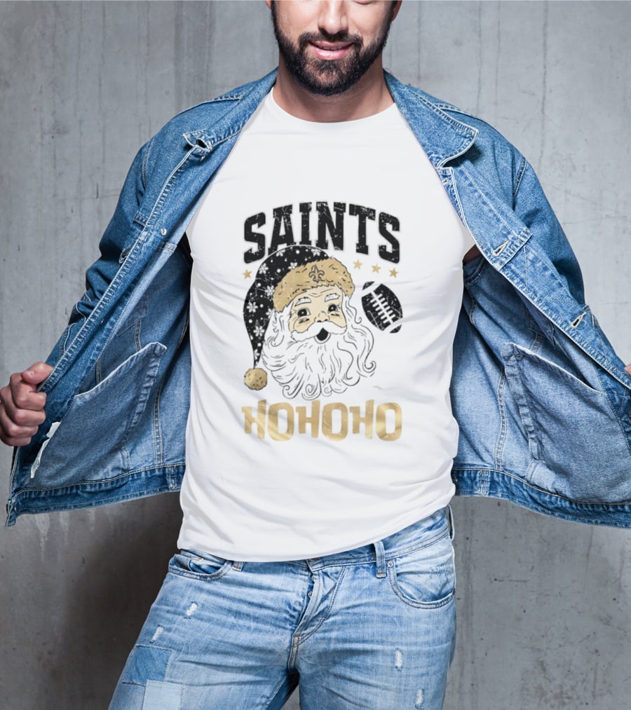 New Orleans Saints Santa Claus Ho Ho Ho Merry Christmas Football T-Shirt