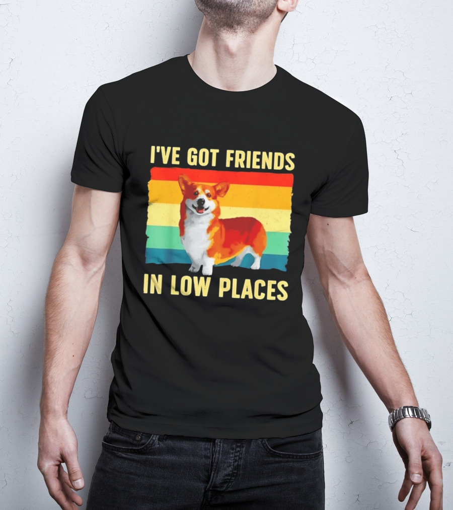 Corgi I've Got Friends In Low Places Vintage Rainbow T-Shirt