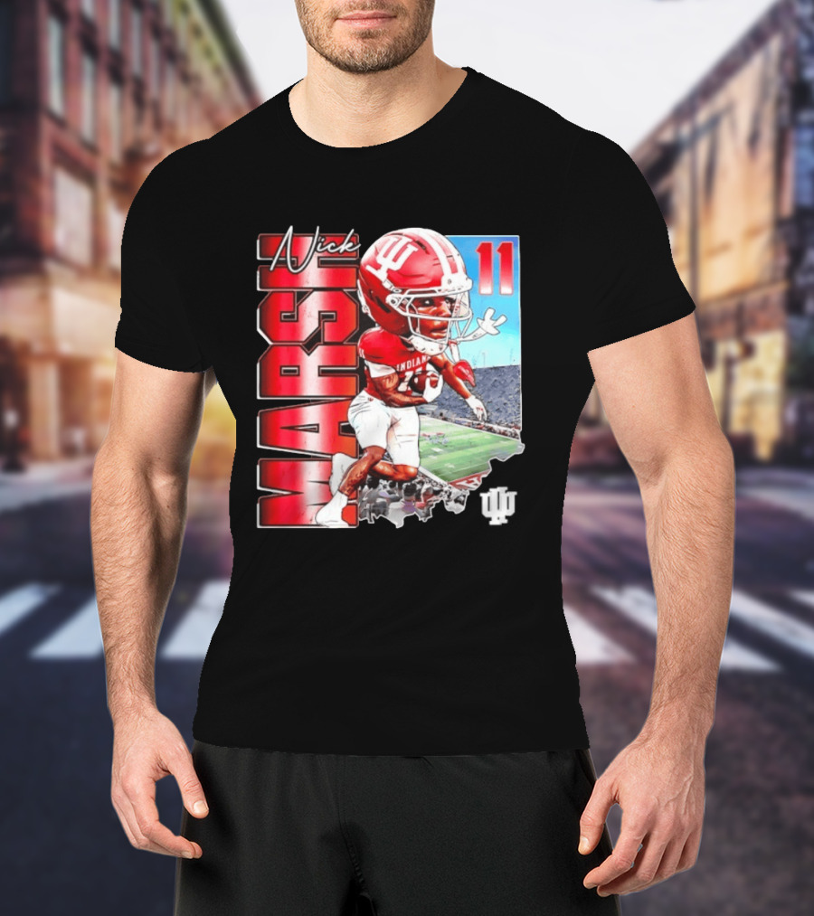 Nick Marsh Indiana Hoosiers Football Caricature 11 Stadium Scene T-Shirt
