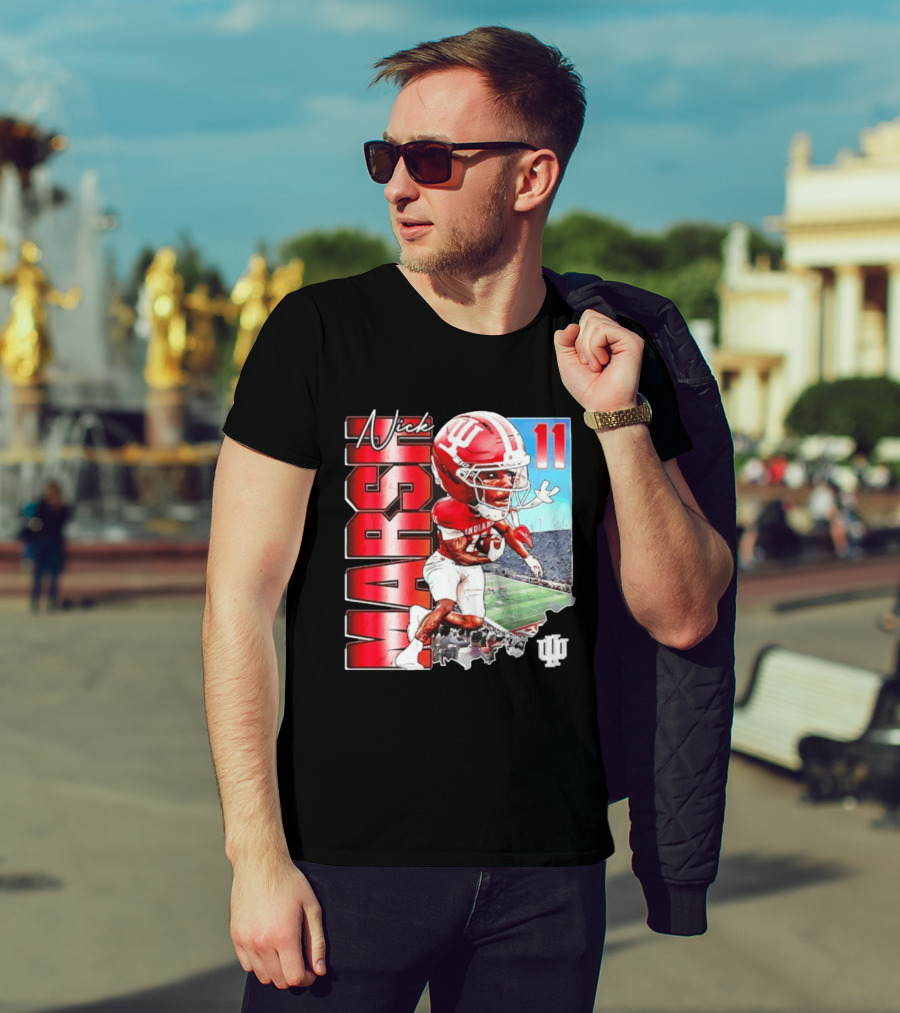 Nick Marsh Indiana Hoosiers Football Caricature 11 Stadium Scene T-Shirt