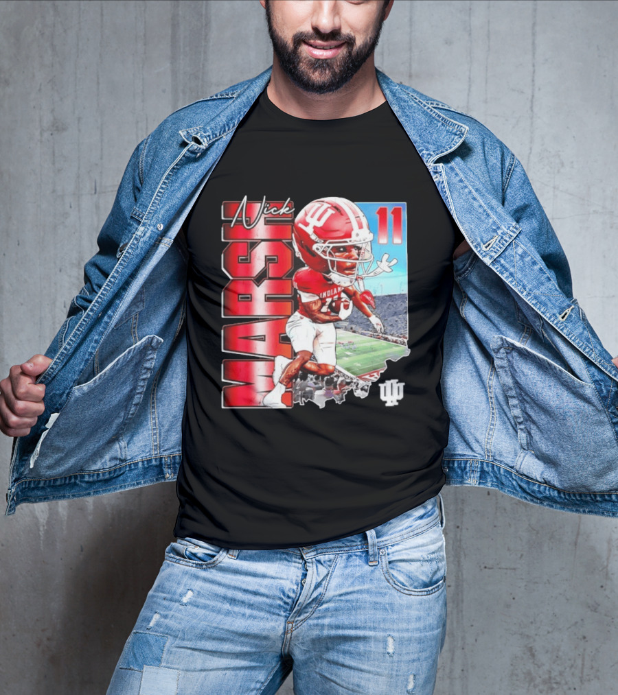 Nick Marsh Indiana Hoosiers Football Caricature 11 Stadium Scene T-Shirt