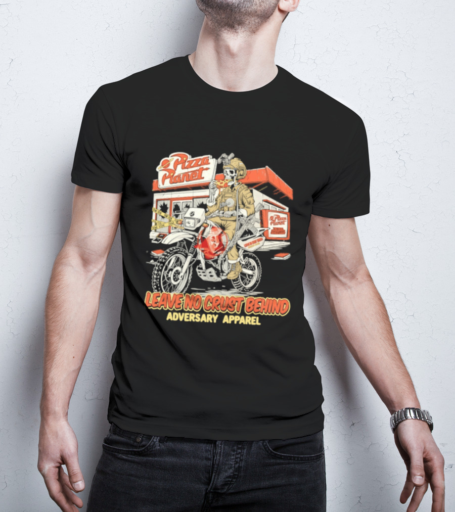 Pizza Planet Tactical Operations Department Funny Motorcycle Leave No Crust Behind T-Shirt