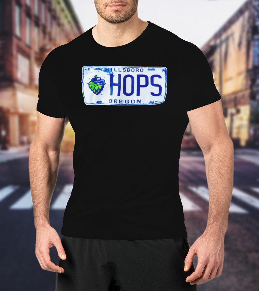 Hillsboro Hops Oregon License Plate Style With Hop Cone T-Shirt