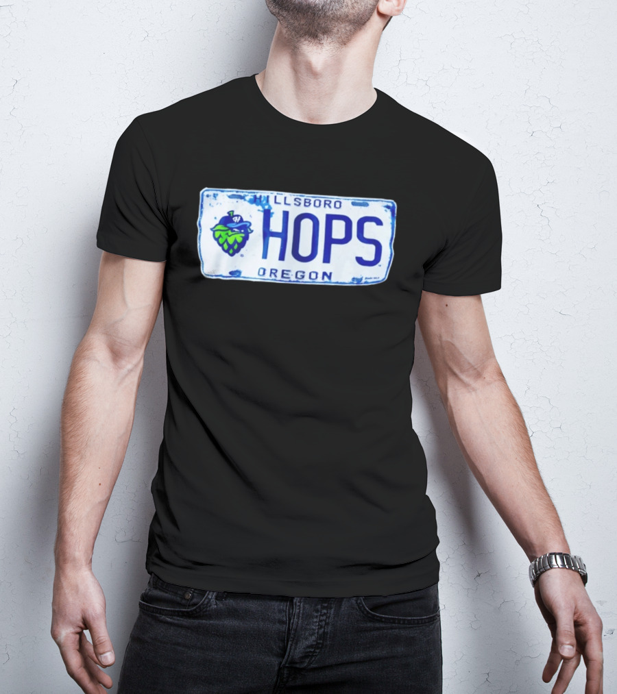 Hillsboro Hops Oregon License Plate Style With Hop Cone T-Shirt