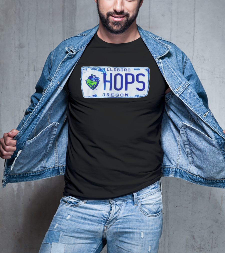 Hillsboro Hops Oregon License Plate Style With Hop Cone T-Shirt