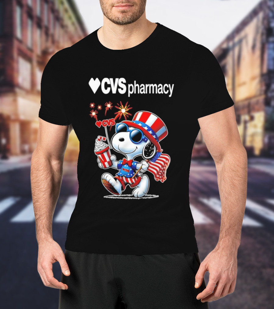 Snoopy CVS Pharmacy America 1776 2026 250th Anniversary Celebration With Fireworks And Flag T-Shirt