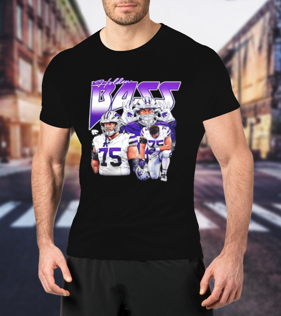 Holden Bass 75 Kansas State Wildcats NCAA Football Player T-Shirt