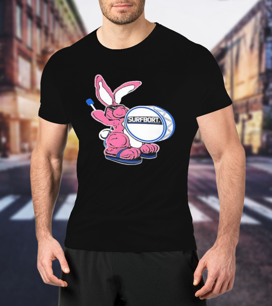 Surfbort Pink Bunny Drummer With Drumsticks And Bass Drum T-Shirt