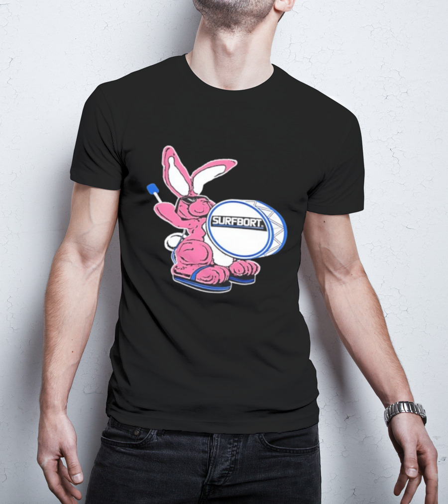 Surfbort Pink Bunny Drummer With Drumsticks And Bass Drum T-Shirt