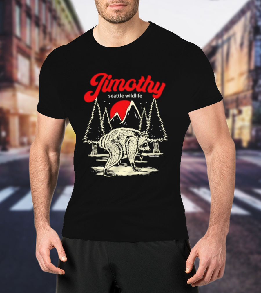 Jimothy Seattle Wildlife Raccoon Forest Moon Scene T-Shirt