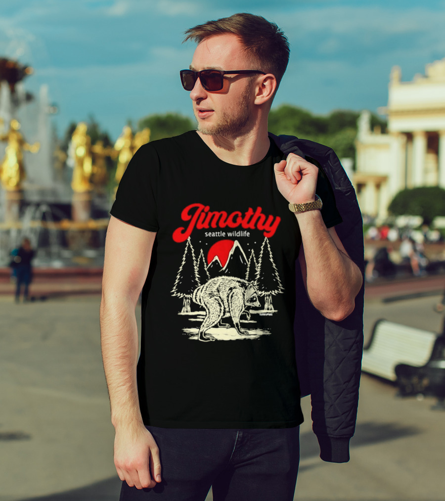 Jimothy Seattle Wildlife Raccoon Forest Moon Scene T-Shirt