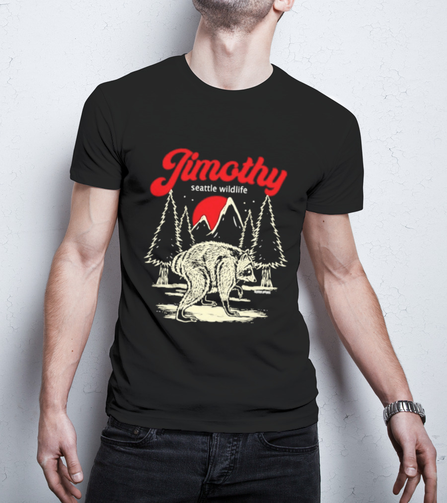 Jimothy Seattle Wildlife Raccoon Forest Moon Scene T-Shirt