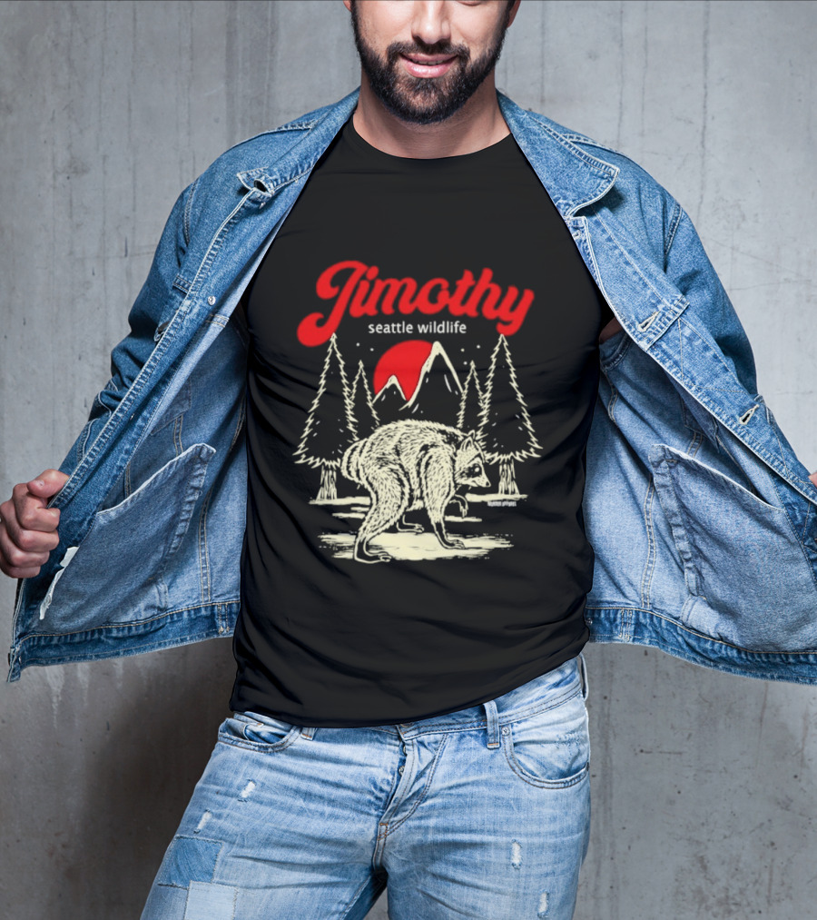 Jimothy Seattle Wildlife Raccoon Forest Moon Scene T-Shirt