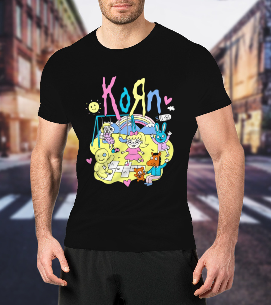 Korn Playground Cartoon Pastel Nu Metal Band T-Shirt