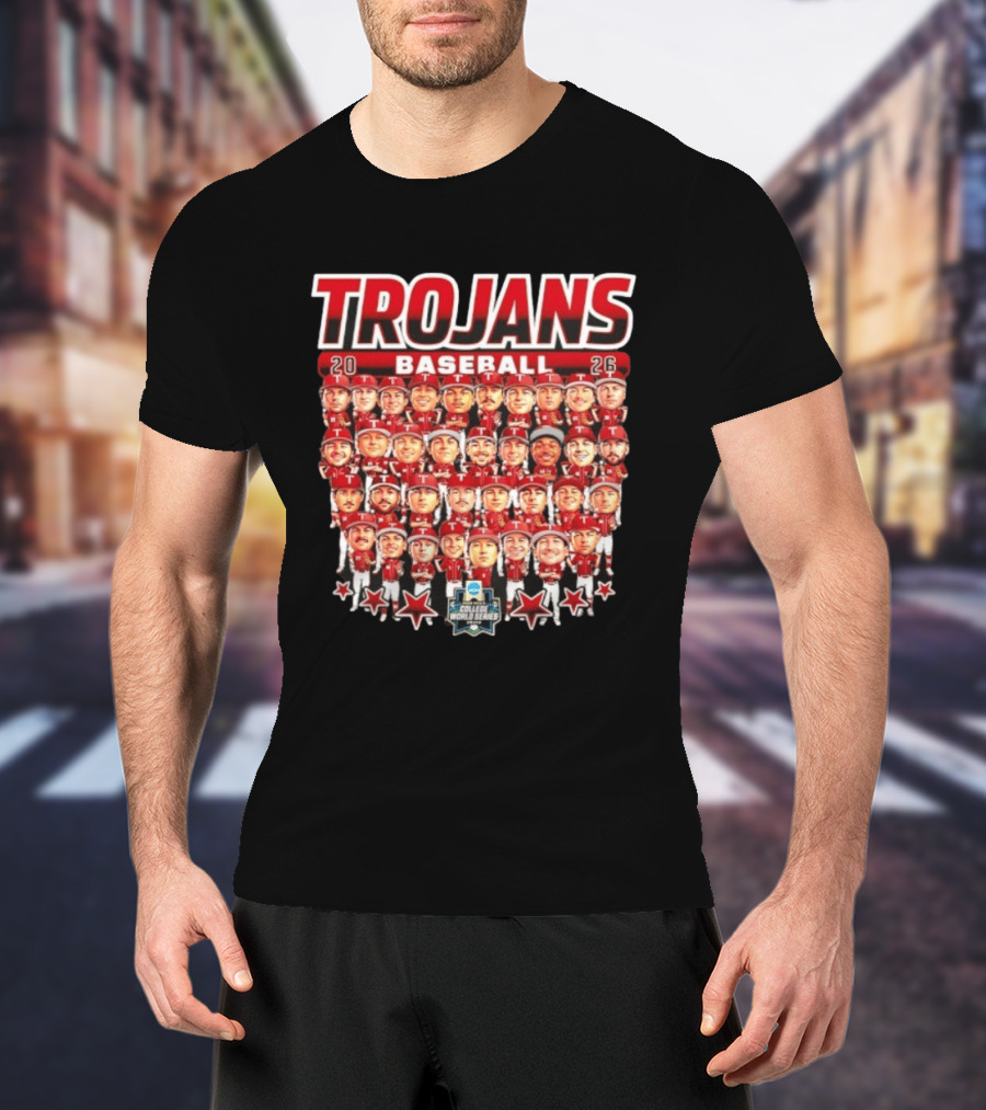 Trojans 2026 Baseball Team Caricatures NCAA College World Series T-Shirt