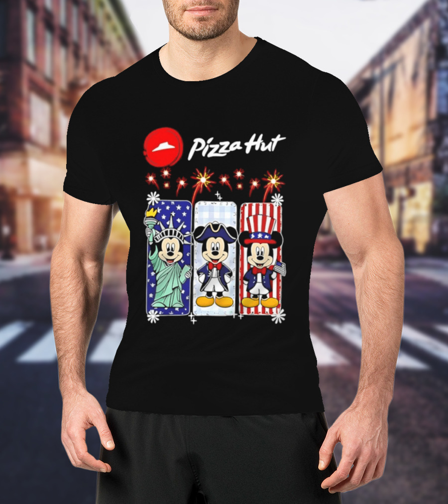 Mickey Mouse Pizza Hut America 250th Anniversary Celebration Statue Of Liberty Uncle Sam Patriotic T-Shirt