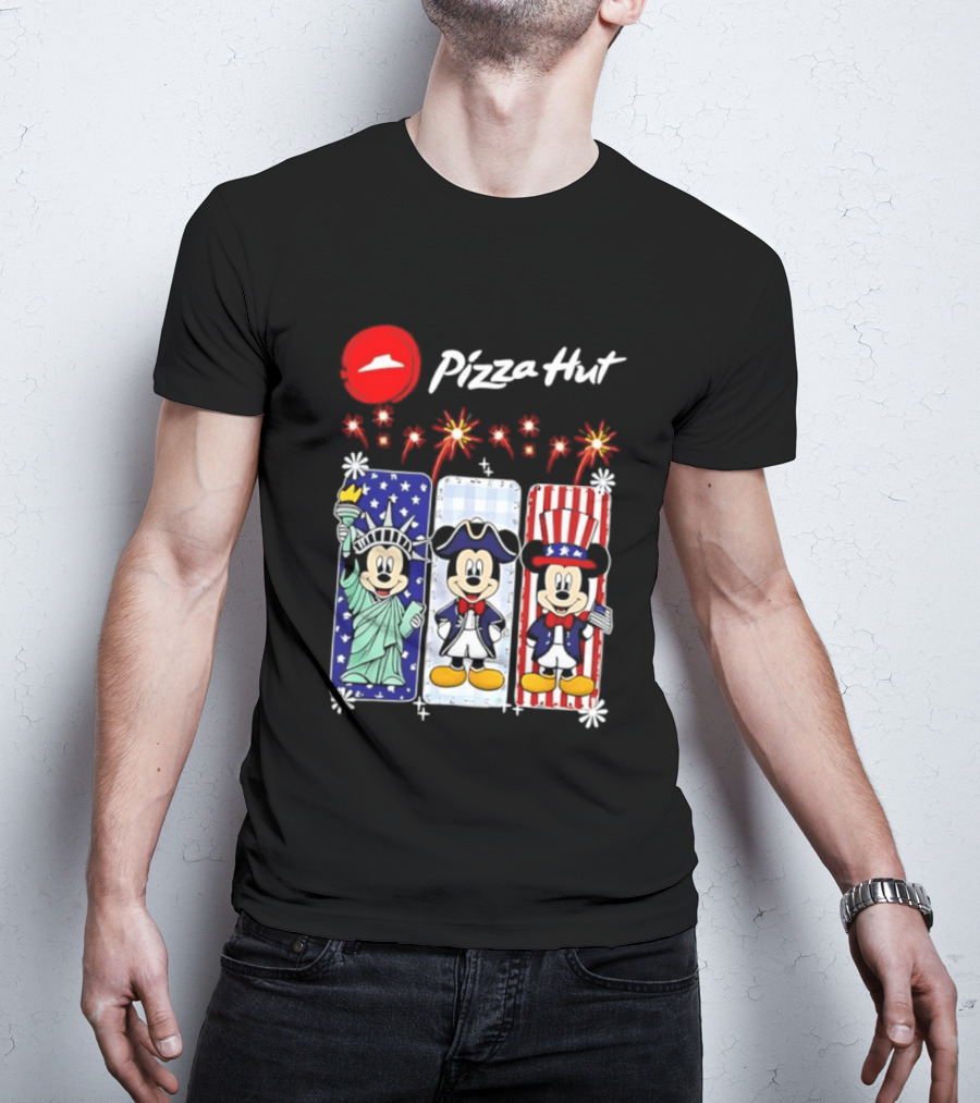 Mickey Mouse Pizza Hut America 250th Anniversary Celebration Statue Of Liberty Uncle Sam Patriotic T-Shirt