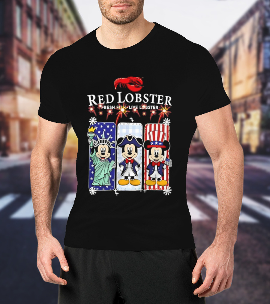 Red Lobster Mickey Mouse America 250th Anniversary Celebration Liberty George Washington Uncle Sam T-Shirt