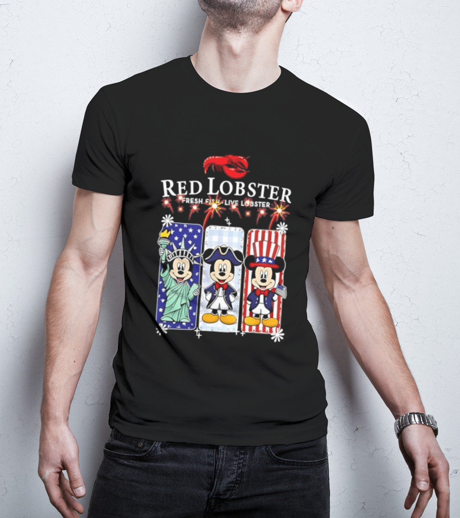 Red Lobster Mickey Mouse America 250th Anniversary Celebration Liberty George Washington Uncle Sam T-Shirt