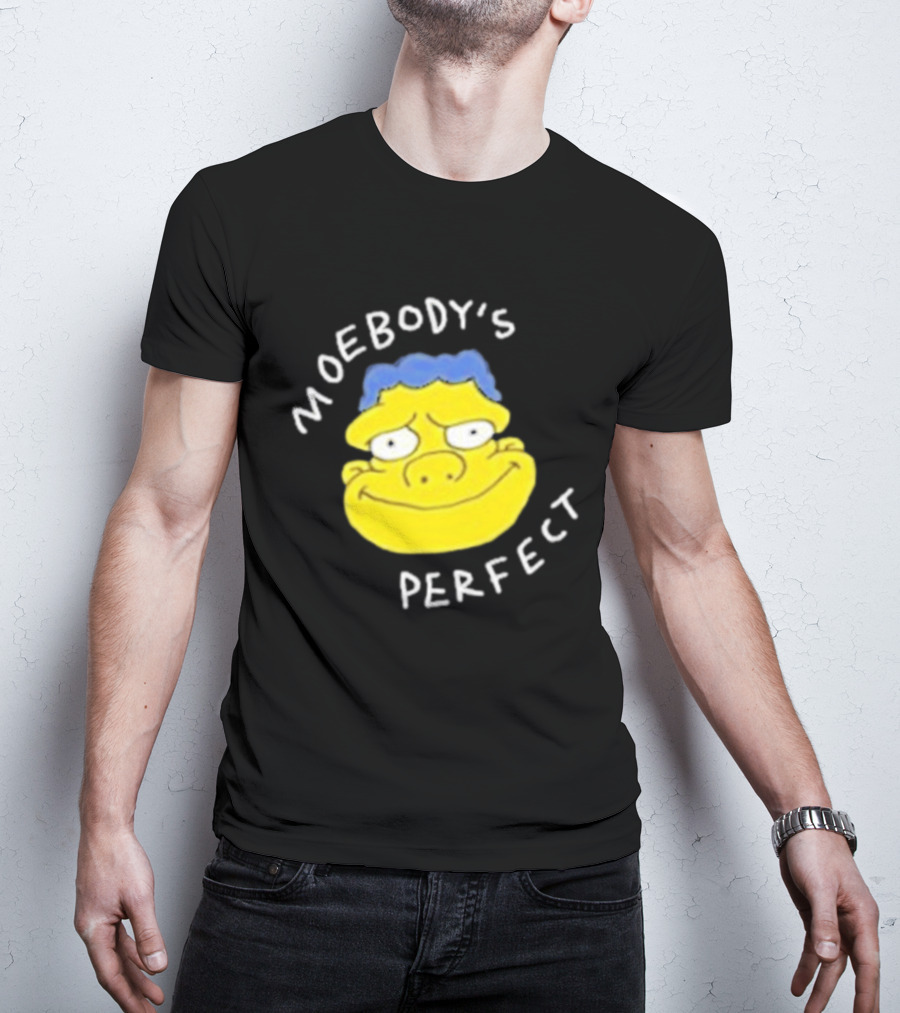 Moebody's Perfect Yellow Cartoon Face With Blue Hair Smirk T-Shirt