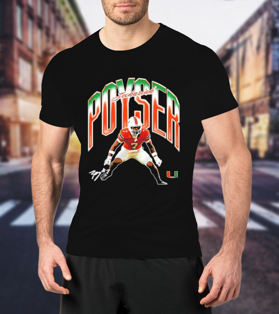 Zechariah Poyser Miami Hurricanes NCAA Football Player 7 UM T-Shirt