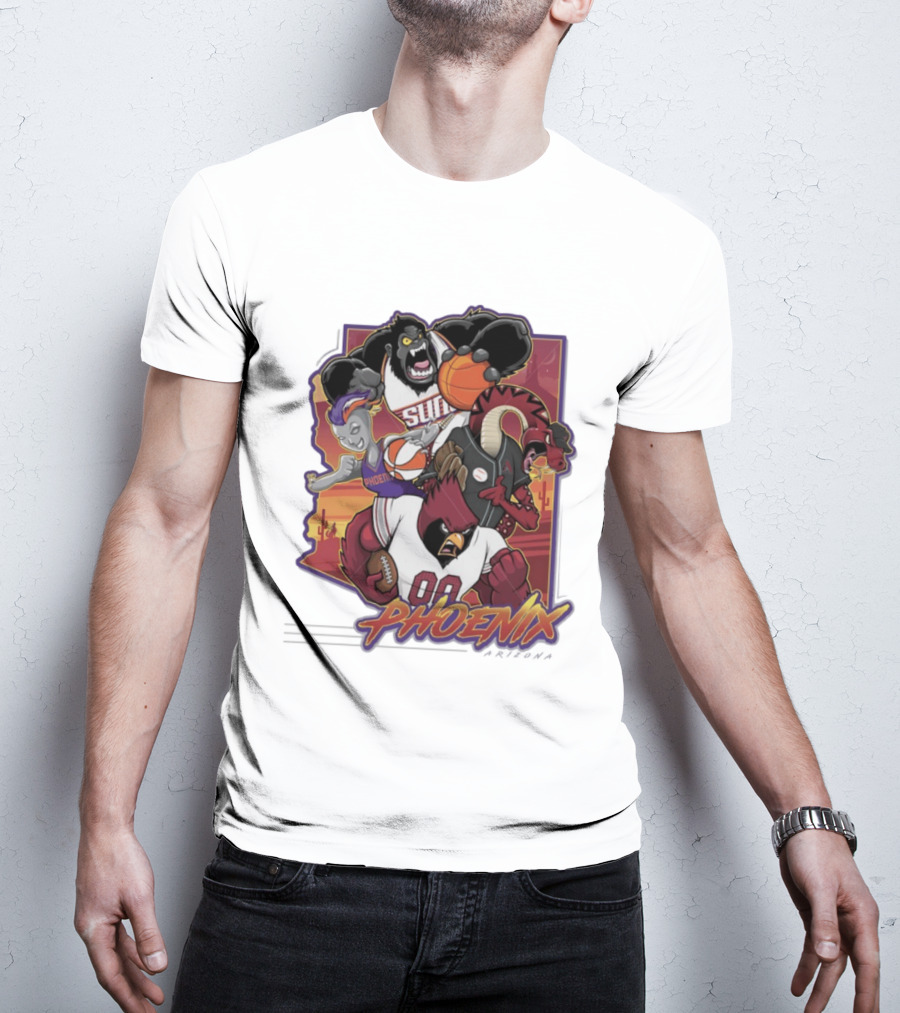 Phoenix Suns Gorilla Coyotes Snake Cardinals Bird Mascots Collage T-Shirt