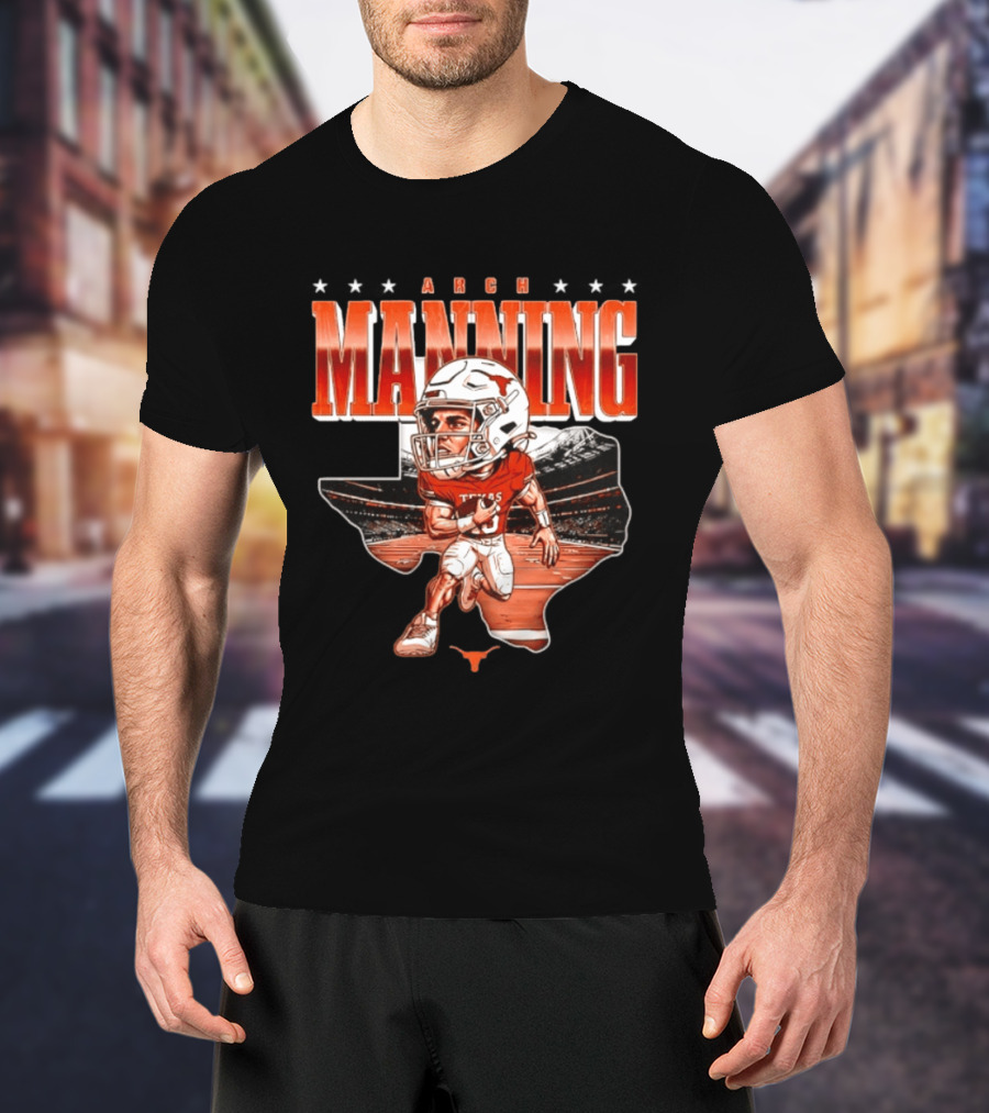 Arch Manning 16 Texas Longhorns NCAA Football Caricature Texas Stadium T-Shirt