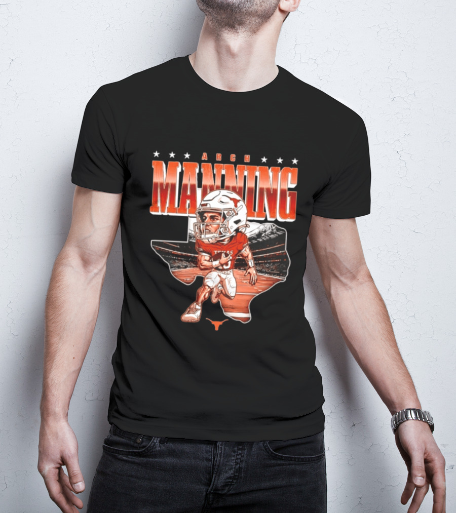 Arch Manning 16 Texas Longhorns NCAA Football Caricature Texas Stadium T-Shirt