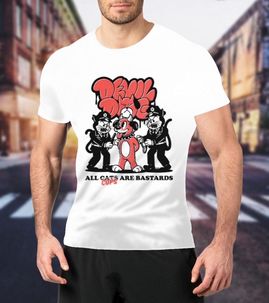 Devil Dog All Cats Are Bastards ACAB Bold Red Black T-Shirt