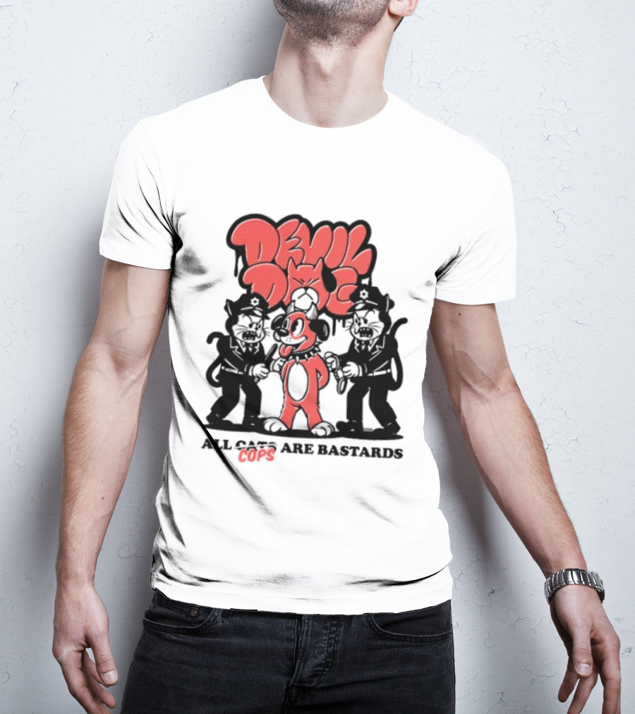 Devil Dog All Cats Are Bastards ACAB Bold Red Black T-Shirt