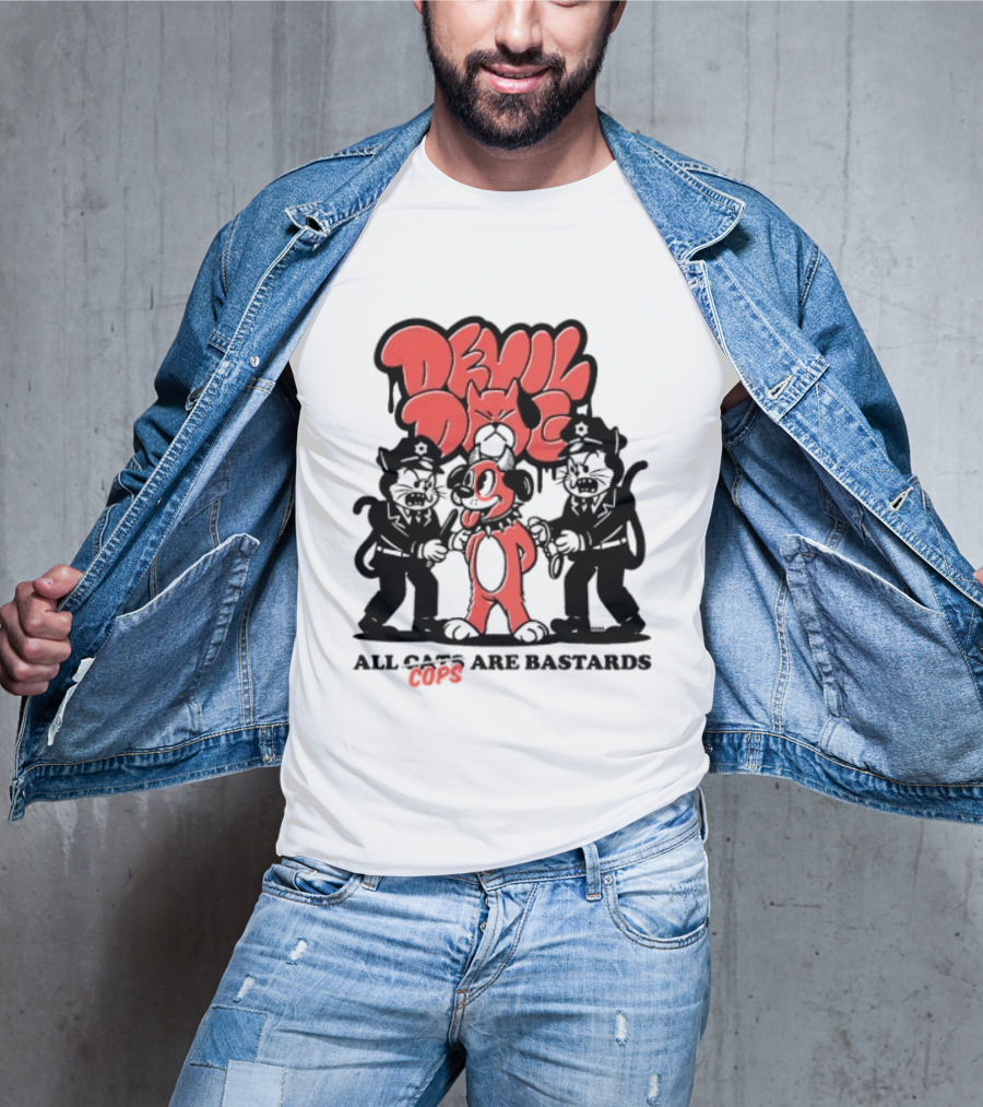 Devil Dog All Cats Are Bastards ACAB Bold Red Black T-Shirt
