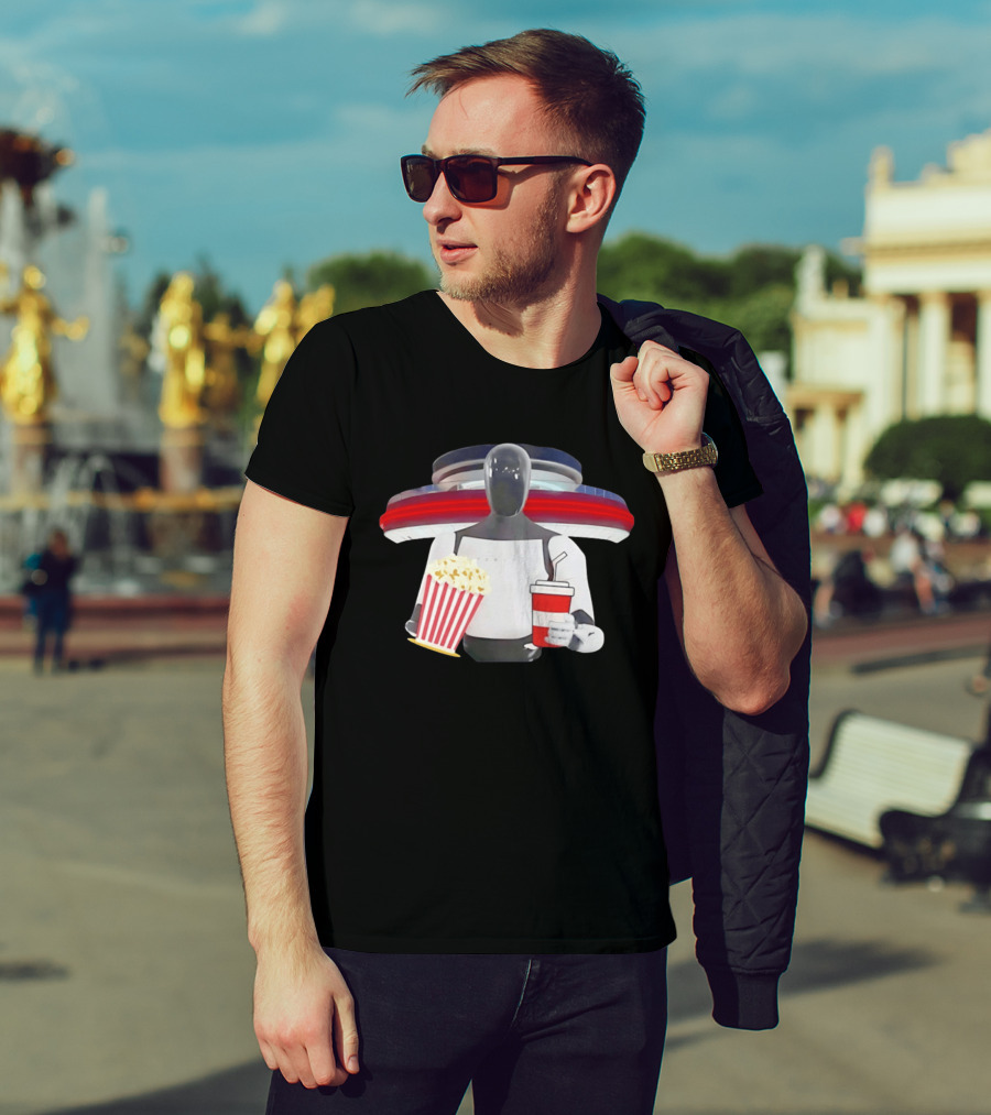 Tesla Robot With Popcorn And Drink At Retro Diner T-Shirt