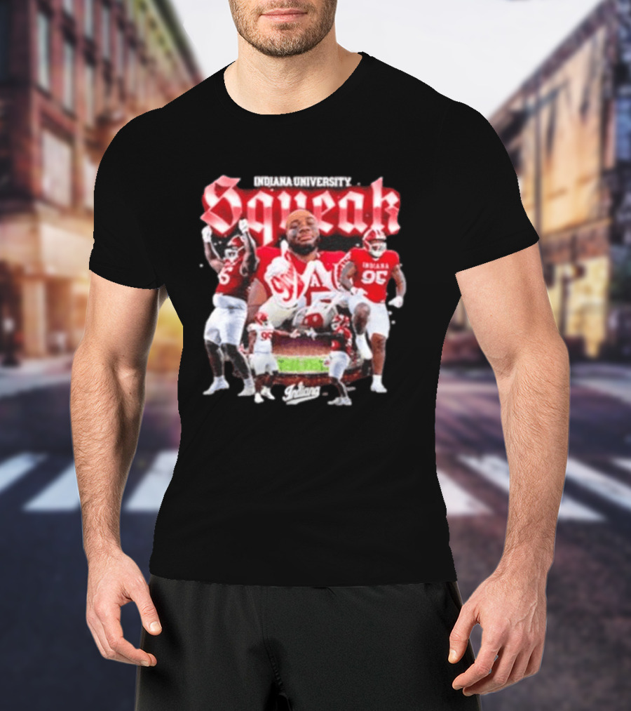 Indiana University Squeak Collage Featuring Indiana 96 Football Player In Red Uniform T-Shirt