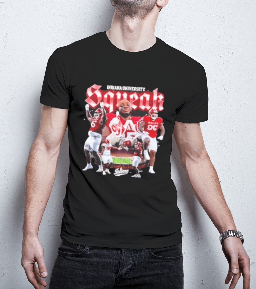 Indiana University Squeak Collage Featuring Indiana 96 Football Player In Red Uniform T-Shirt