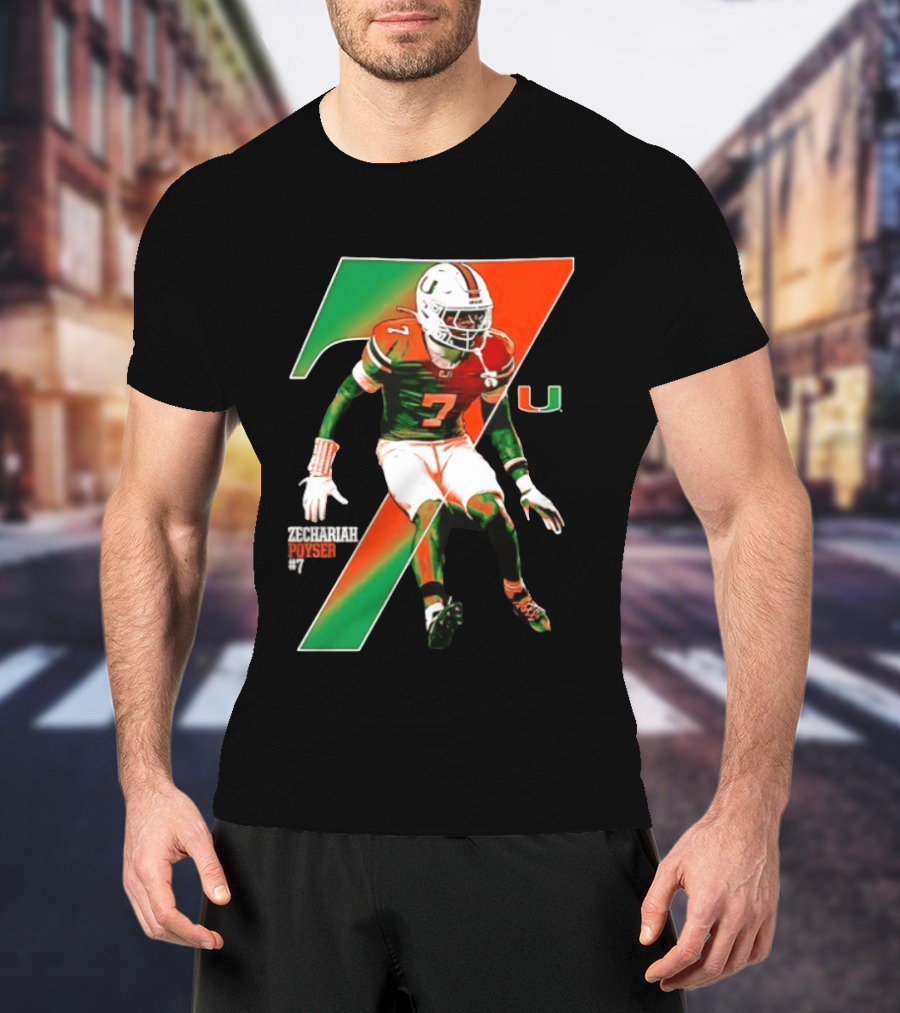Zechariah Poyser 7 Miami Hurricanes NCAA Football Player T-Shirt