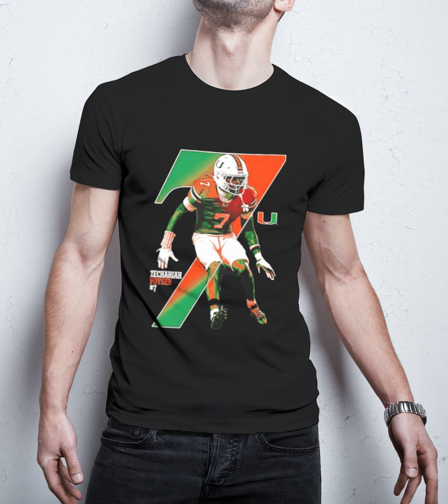 Zechariah Poyser 7 Miami Hurricanes NCAA Football Player T-Shirt
