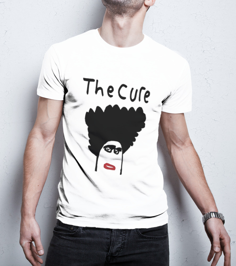 The Cure Hand Drawn Robert Smith Bold Hair Red Lips Black Glasses T-Shirt